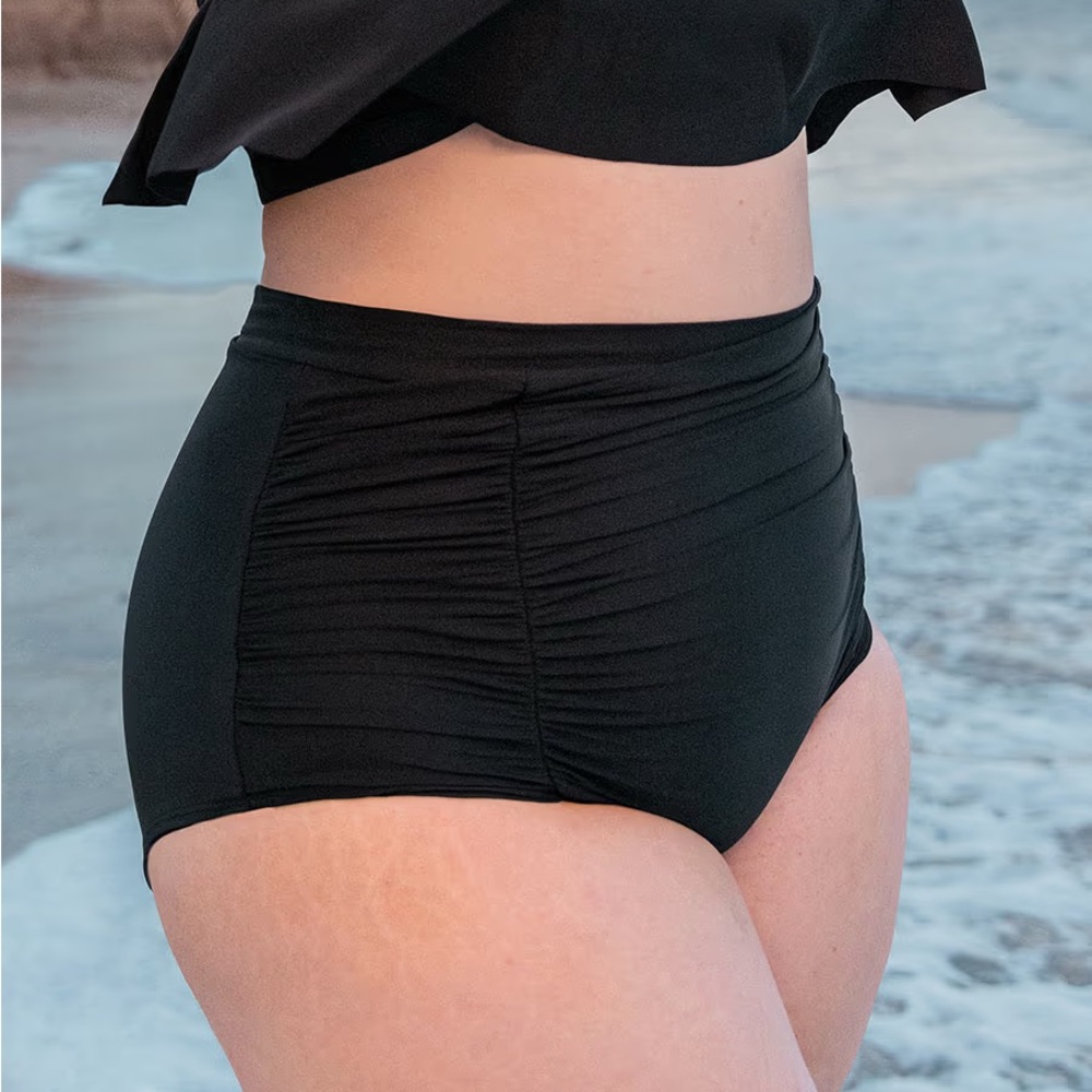Shapermint High-Waist Ruched Black Bikini Bottoms